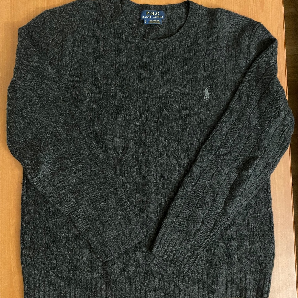 Polo by Ralph Lauren Gray Cable-Knit Wool-Cashmere Sweater (Small)